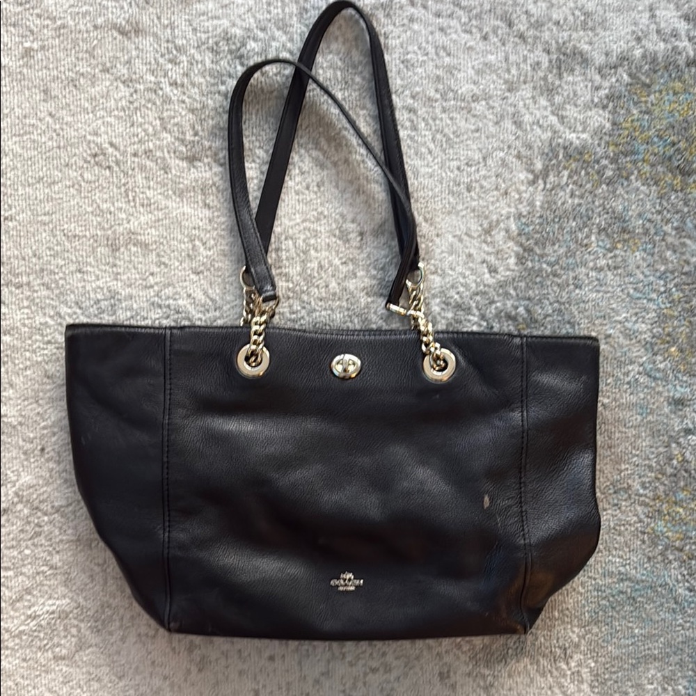 Coach Black Leather Tote Bag
